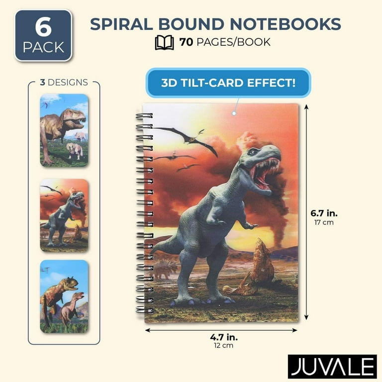 4.7 x 6.7 in, 6 Pack Dinosaur Soft Cover Notebooks with 3D Effect 4.7 x 6.7 in, 6 Pack Dinosaur Soft Cover Notebooks with 3D Effect